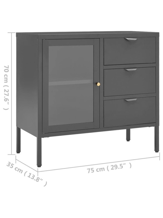 Příborník antracitový 75 x 35 x 70 cm ocel a tvrzené sklo