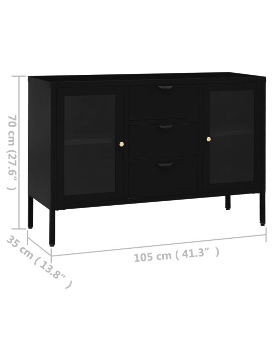 Příborník černý 105 x 35 x 70 cm ocel a tvrzené sklo
