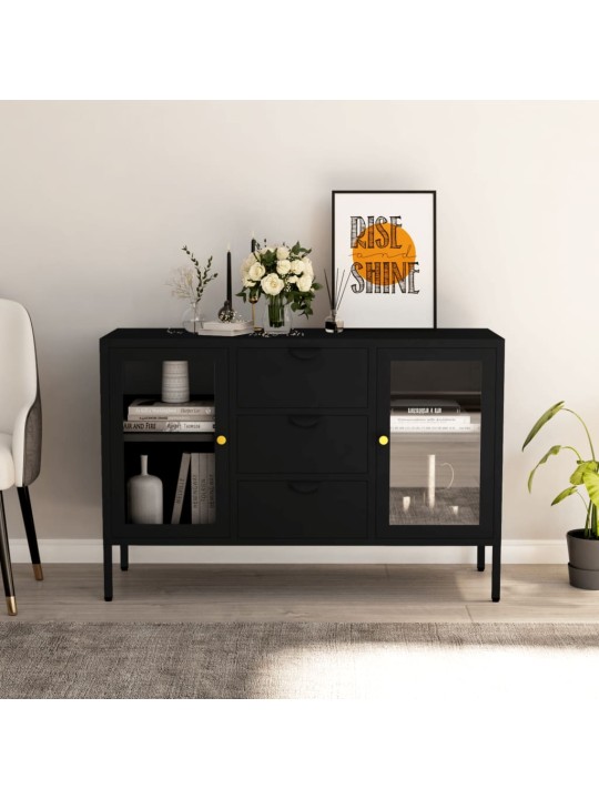 Příborník černý 105 x 35 x 70 cm ocel a tvrzené sklo
