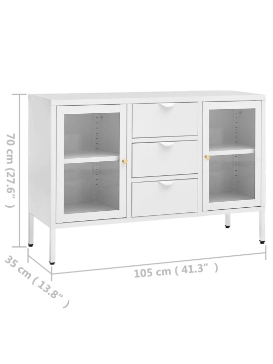 Příborník bílý 105 x 35 x 70 cm ocel a tvrzené sklo