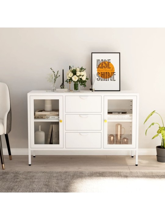 Příborník bílý 105 x 35 x 70 cm ocel a tvrzené sklo
