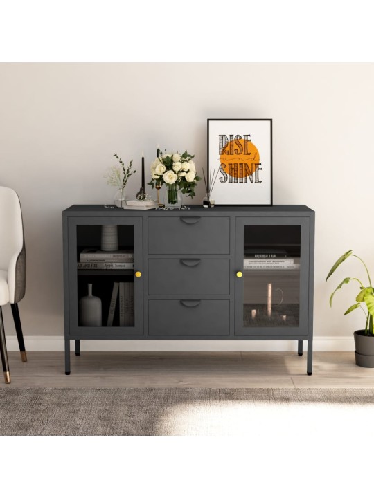 Příborník antracitový 105 x 35 x 70 cm ocel a tvrzené sklo