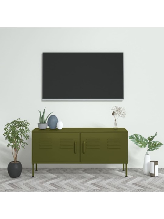 TV skříňka olivově zelená 105 x 35 x 50 cm ocel
