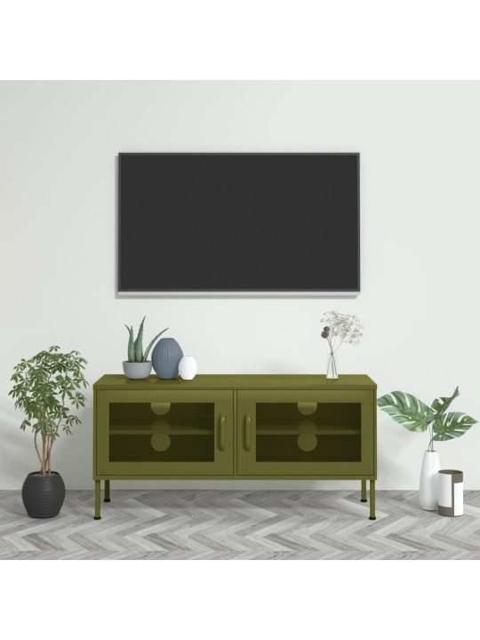 TV skříňka olivově zelená 105 x 35 x 50 cm ocel