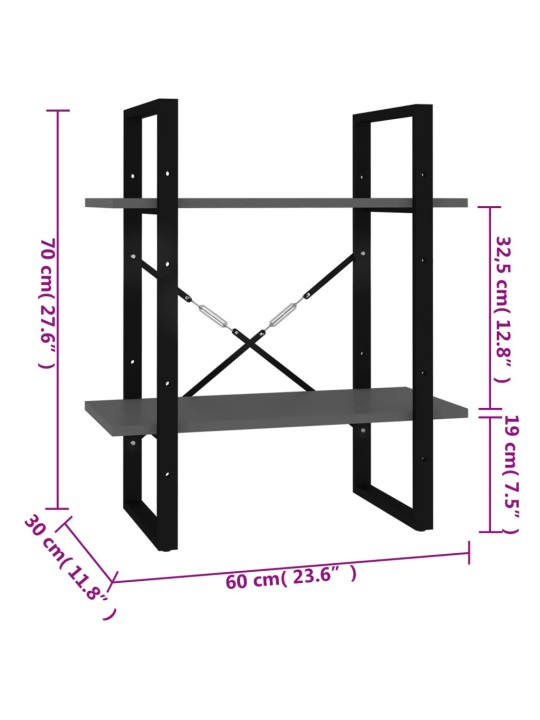 Knihovna se 2 policemi šedá 60 x 30 x 70 cm kompozitní dřevo