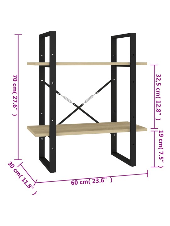 Knihovna se 2 policemi dub sonoma 60x30x70 cm kompozitní dřevo