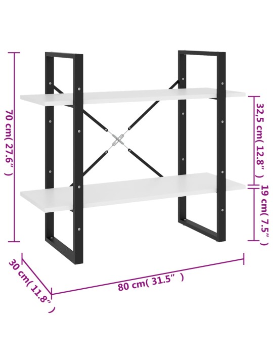 Knihovna se 2 policemi bílá 80 x 30 x 70 cm kompozitní dřevo