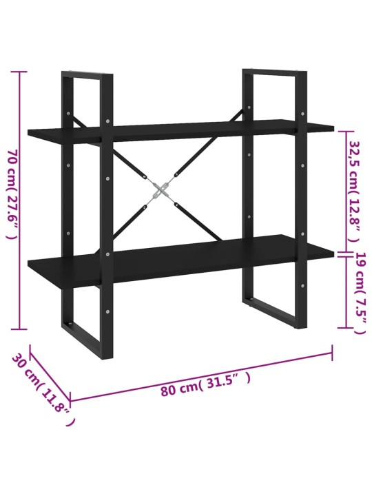 Knihovna se 2 policemi černá 80 x 30 x 70 cm kompozitní dřevo