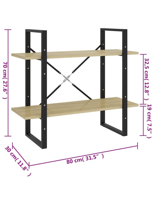 Knihovna se 2 policemi dub sonoma 80x30x70 cm kompozitní dřevo