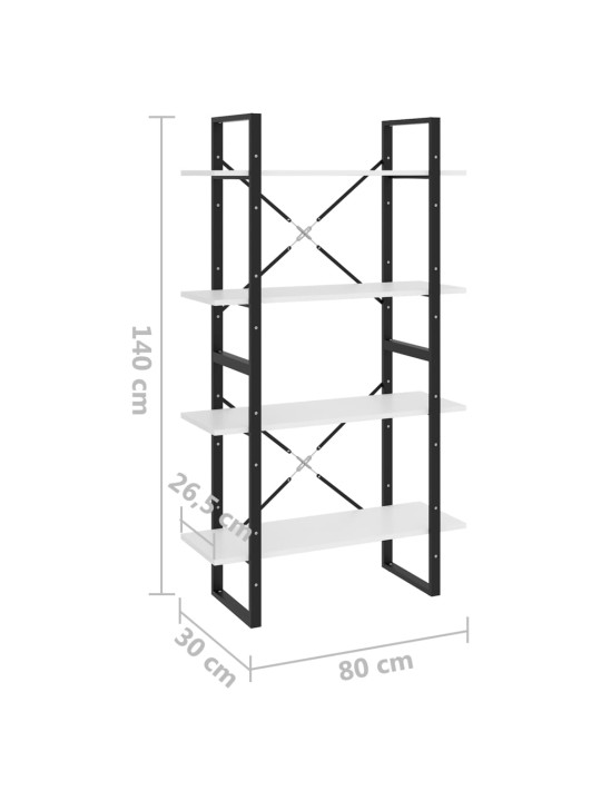 Knihovna se 4 policemi bílá 80 x 30 x 140 cm kompozitní dřevo