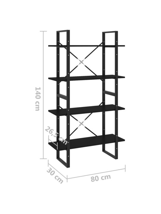Knihovna se 4 policemi černá 80 x 30 x 140 cm kompozitní dřevo