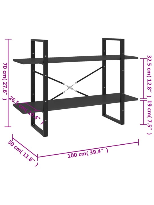 Knihovna se 2 policemi šedá 100 x 30 x 70 cm kompozitní dřevo