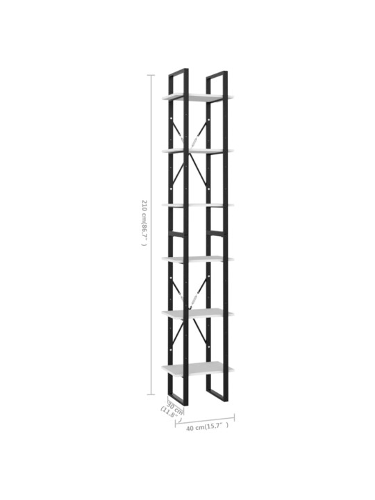 Knihovna se 6 policemi bílá 40 x 30 x 210 cm kompozitní dřevo