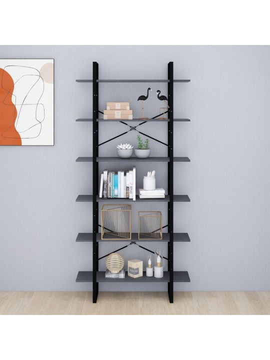 Vysoký regál šedý 100 x 30 x 210 cm masivní borové dřevo