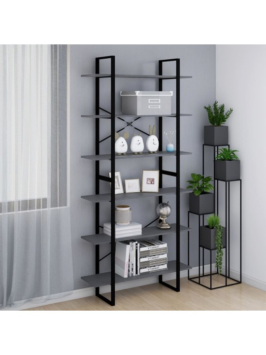 Vysoký regál šedý 100 x 30 x 210 cm masivní borové dřevo