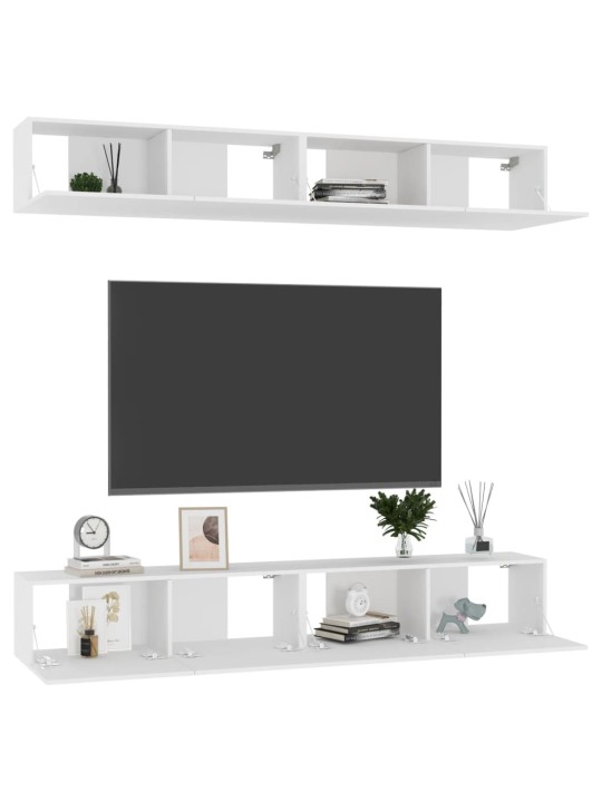 TV skříňky 4 ks bílé 100 x 30 x 30 cm kompozitní dřevo