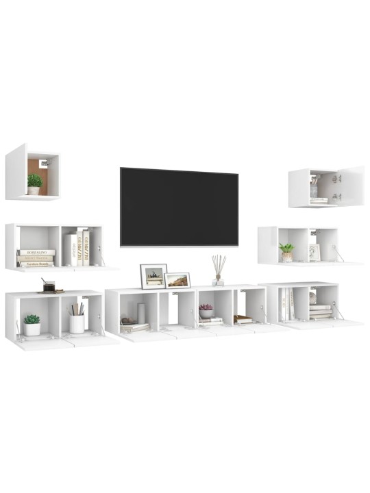 8dílný set TV skříněk bílý kompozitní dřevo