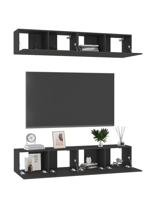 TV skříňky 4 ks černé 80 x 30 x 30 cm kompozitní dřevo