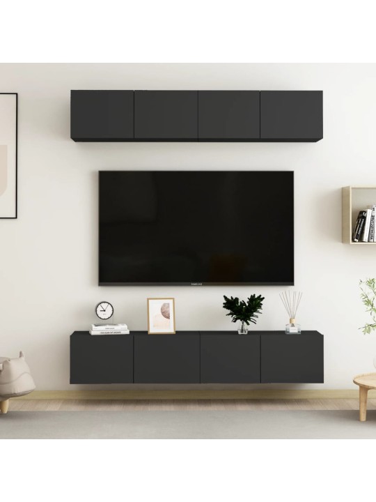 TV skříňky 4 ks černé 80 x 30 x 30 cm kompozitní dřevo