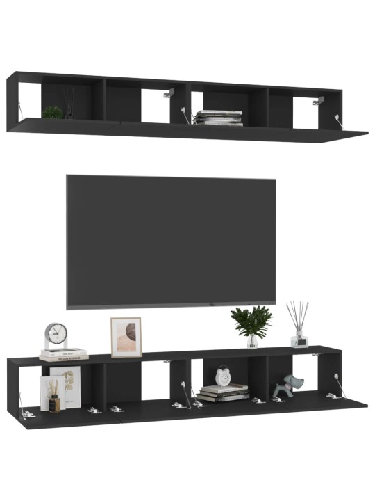 TV skříňky 4 ks černé 100 x 30 x 30 cm kompozitní dřevo