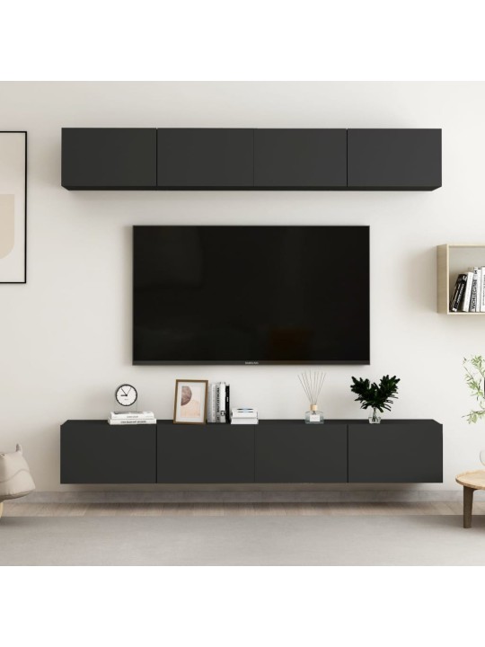 TV skříňky 4 ks černé 100 x 30 x 30 cm kompozitní dřevo