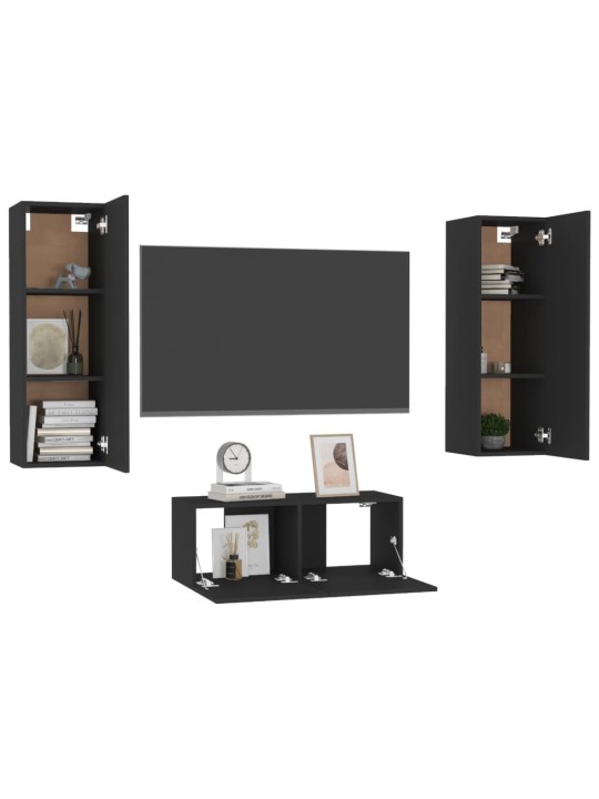 3dílný set TV skříněk černý kompozitní dřevo
