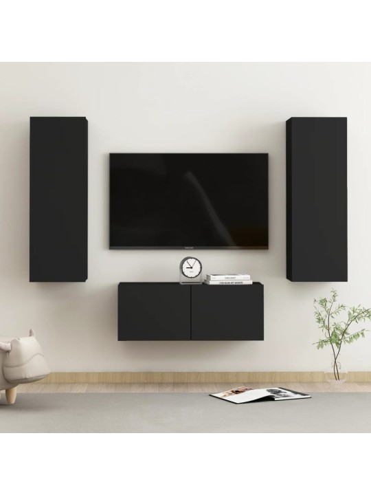 3dílný set TV skříněk černý kompozitní dřevo