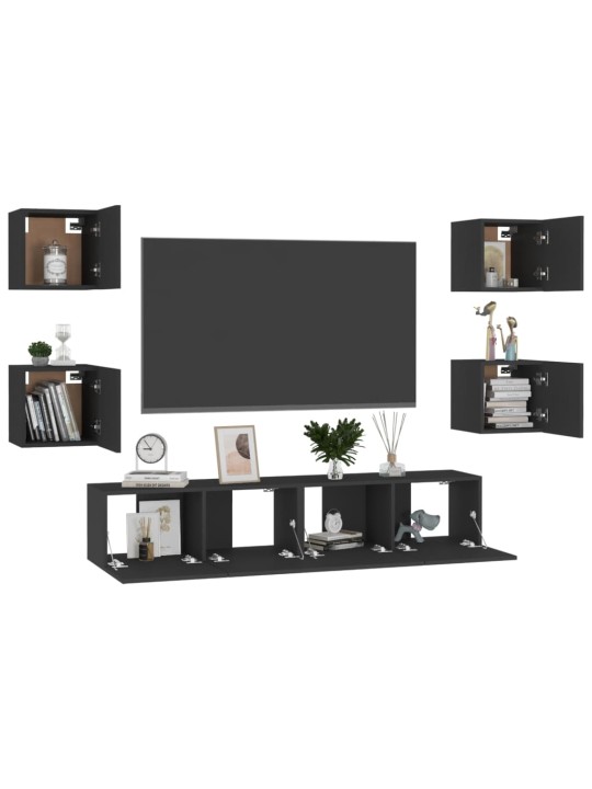 6dílný set TV skříněk černý kompozitní dřevo