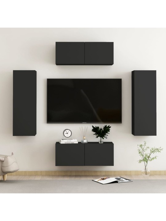 4dílný set TV skříněk černý kompozitní dřevo