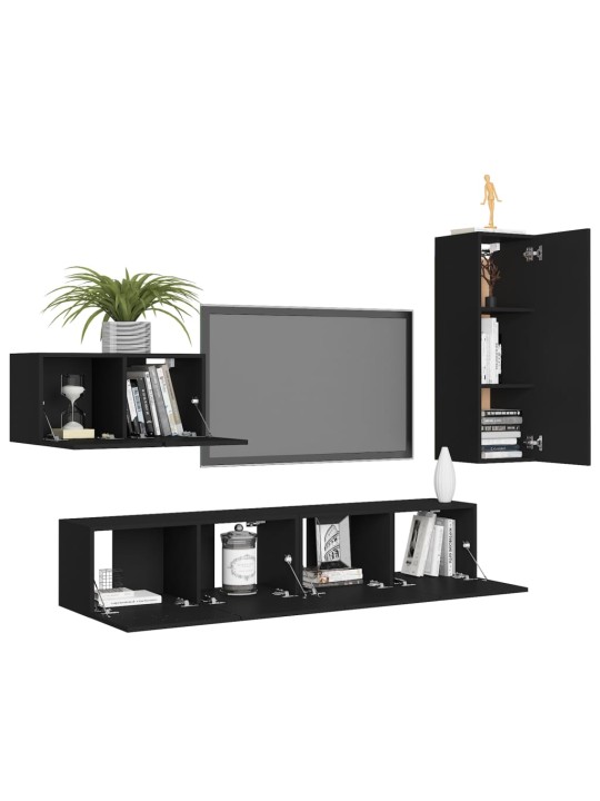 4dílný set TV skříněk černý kompozitní dřevo