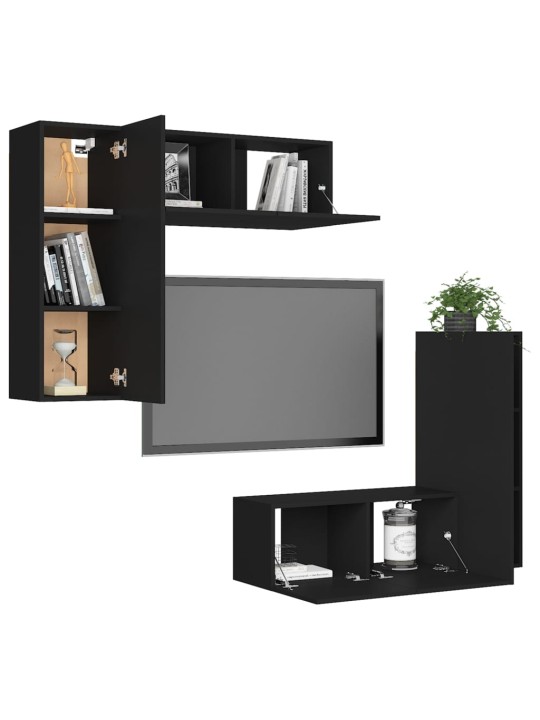 4dílný set TV skříněk černý kompozitní dřevo