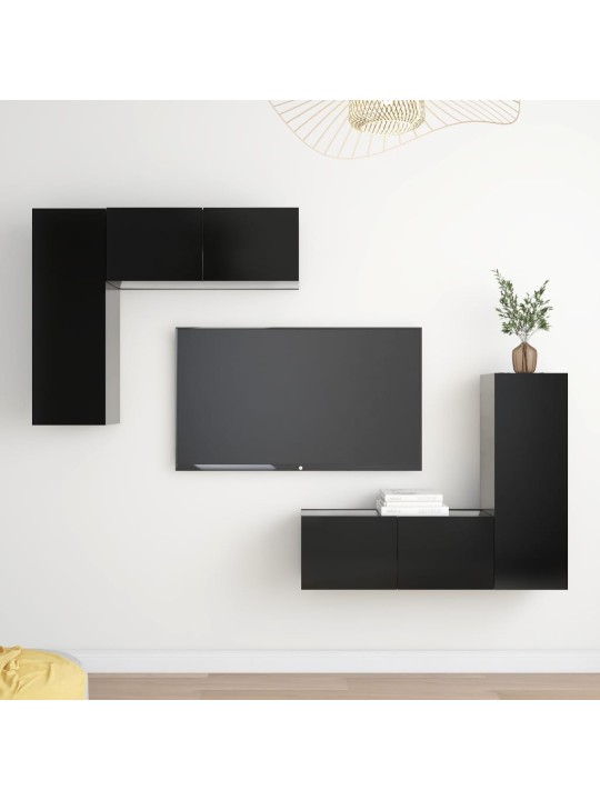 4dílný set TV skříněk černý kompozitní dřevo