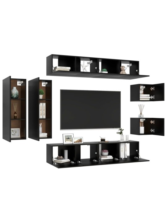 8dílný set TV skříněk černý kompozitní dřevo
