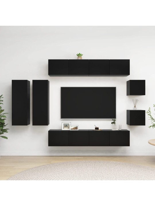 8dílný set TV skříněk černý kompozitní dřevo