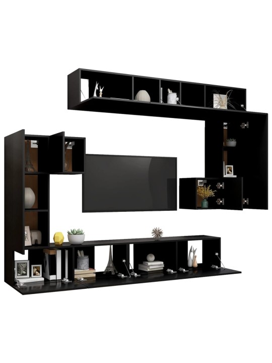 8dílný set TV skříněk černý kompozitní dřevo