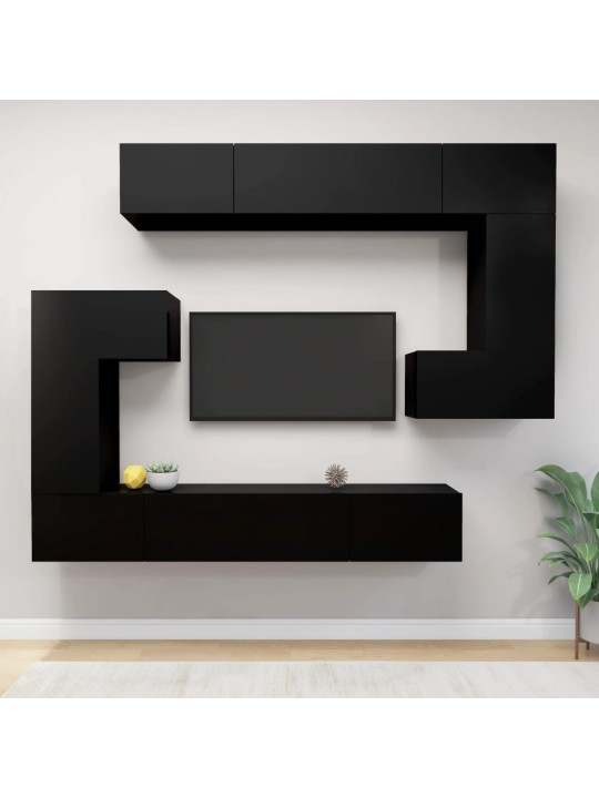 8dílný set TV skříněk černý kompozitní dřevo
