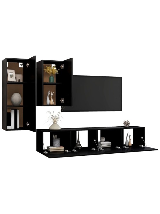 4dílný set TV skříněk černý kompozitní dřevo