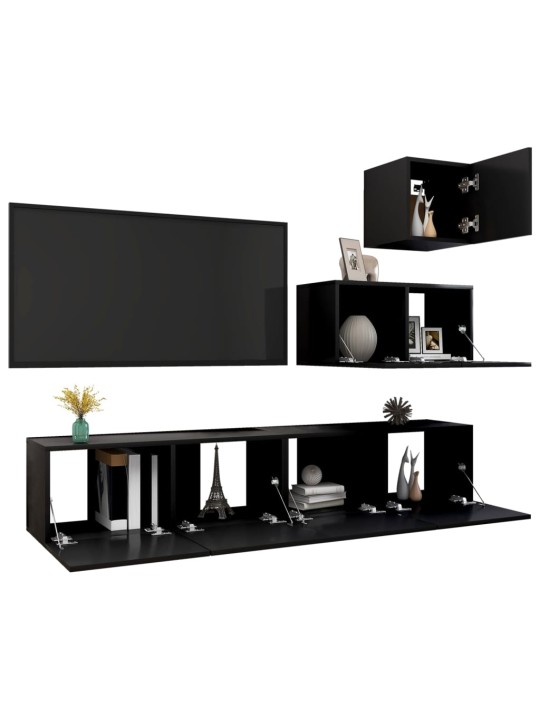 4dílný set TV skříněk černý kompozitní dřevo