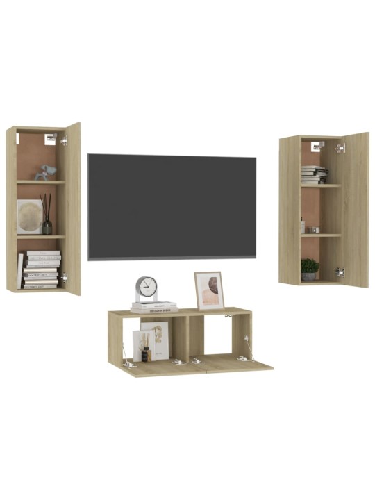 3dílný set TV skříněk dub sonoma kompozitní dřevo