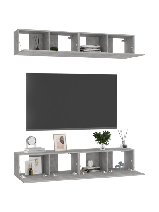 TV skříňky 4 ks betonově šedé 80 x 30 x 30 cm kompozitní dřevo