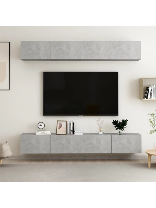 TV skříňky 4 ks betonově šedé 100 x 30 x 30 cm kompozitní dřevo