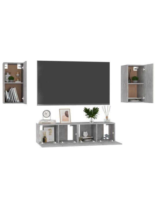4dílný set TV skříněk betonově šedý dřevotříska