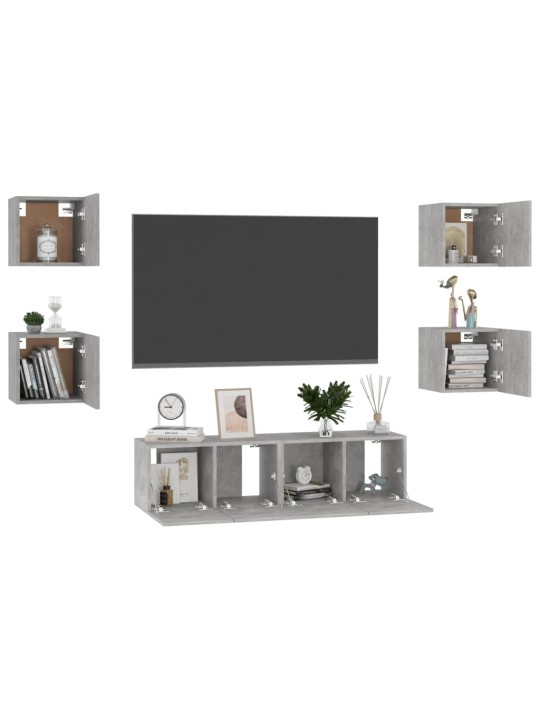 6dílný set TV skříněk betonově šedý kompozitní dřevo