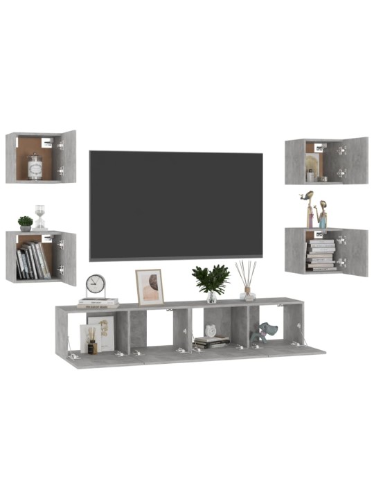 6dílný set TV skříněk betonově šedý kompozitní dřevo