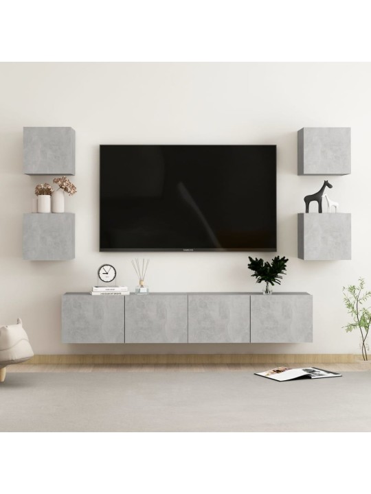 6dílný set TV skříněk betonově šedý kompozitní dřevo