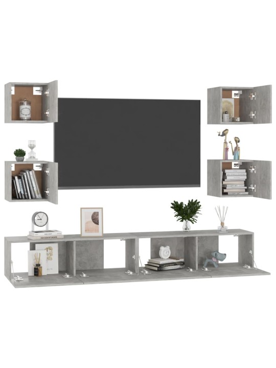 6dílný set TV skříněk betonově šedý kompozitní dřevo