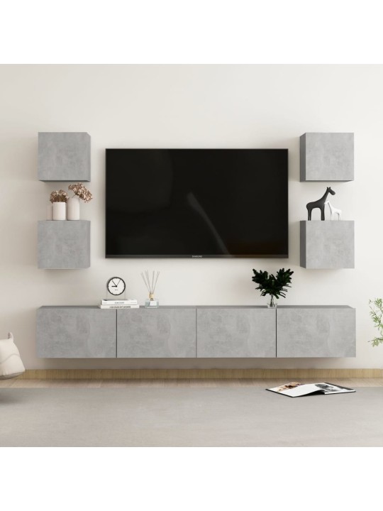 6dílný set TV skříněk betonově šedý kompozitní dřevo