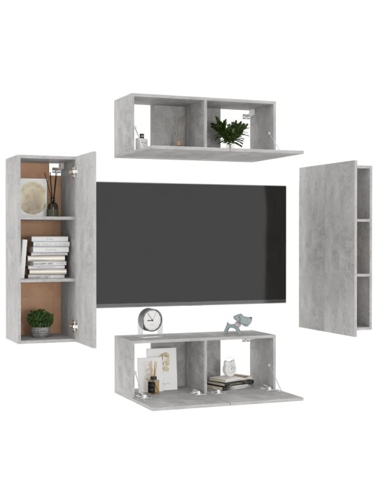 4dílný set TV skříněk betonově šedý kompozitní dřevo