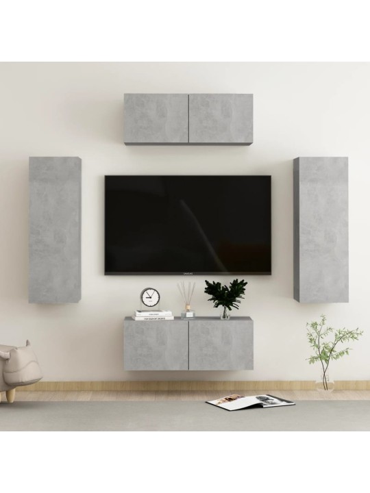4dílný set TV skříněk betonově šedý kompozitní dřevo