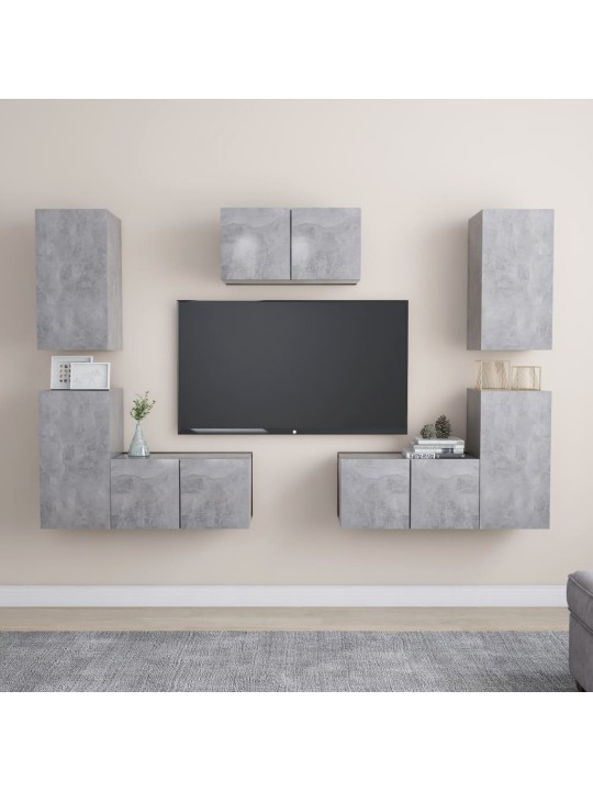 7dílný set TV skříněk betonově šedý dřevotříska
